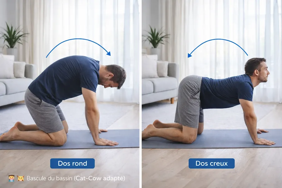 exercice mobilité lombaire étirement psoas mal de dos
