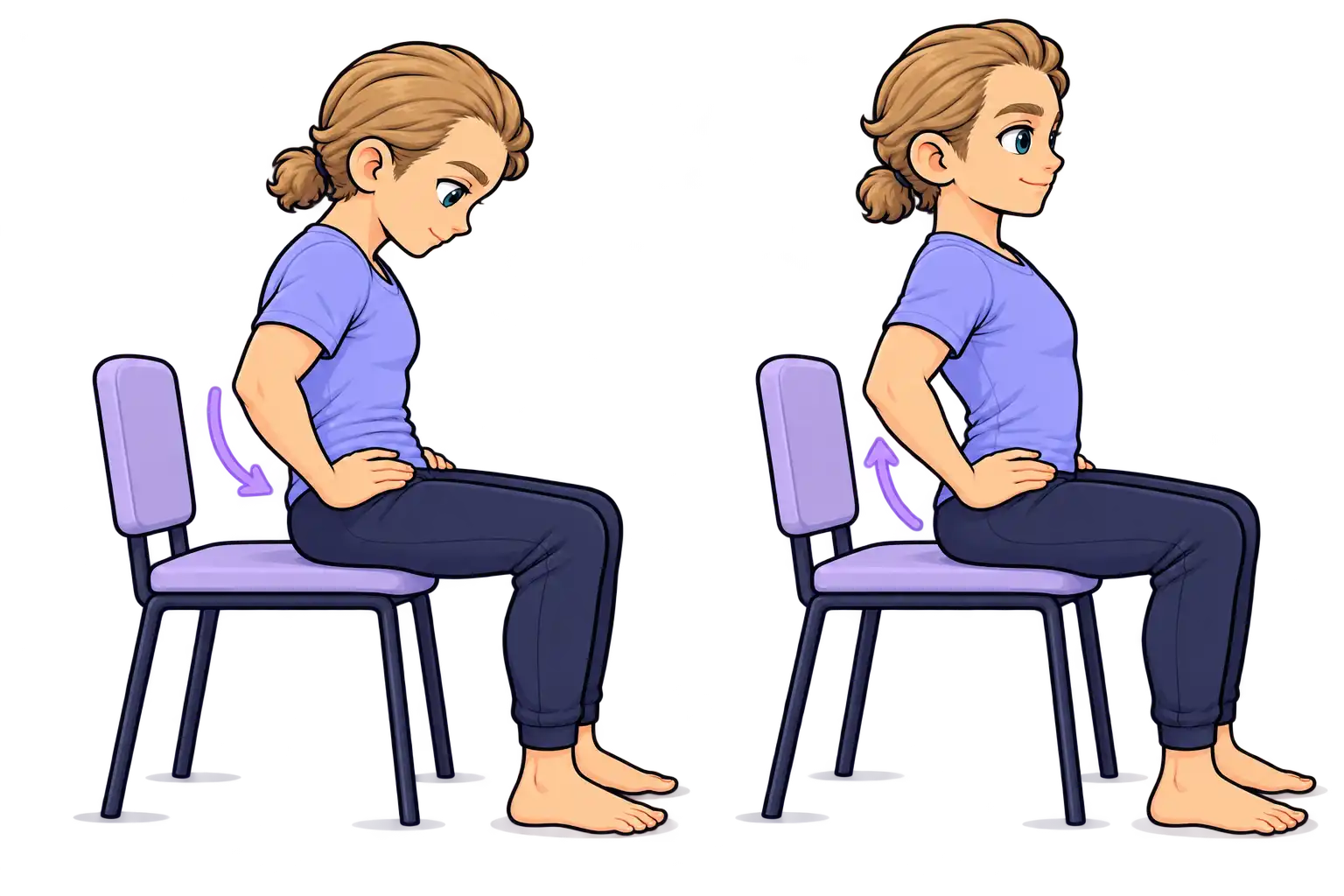 Exercice bascule du bassin assis sur une chaise pour soulager le mal de dos