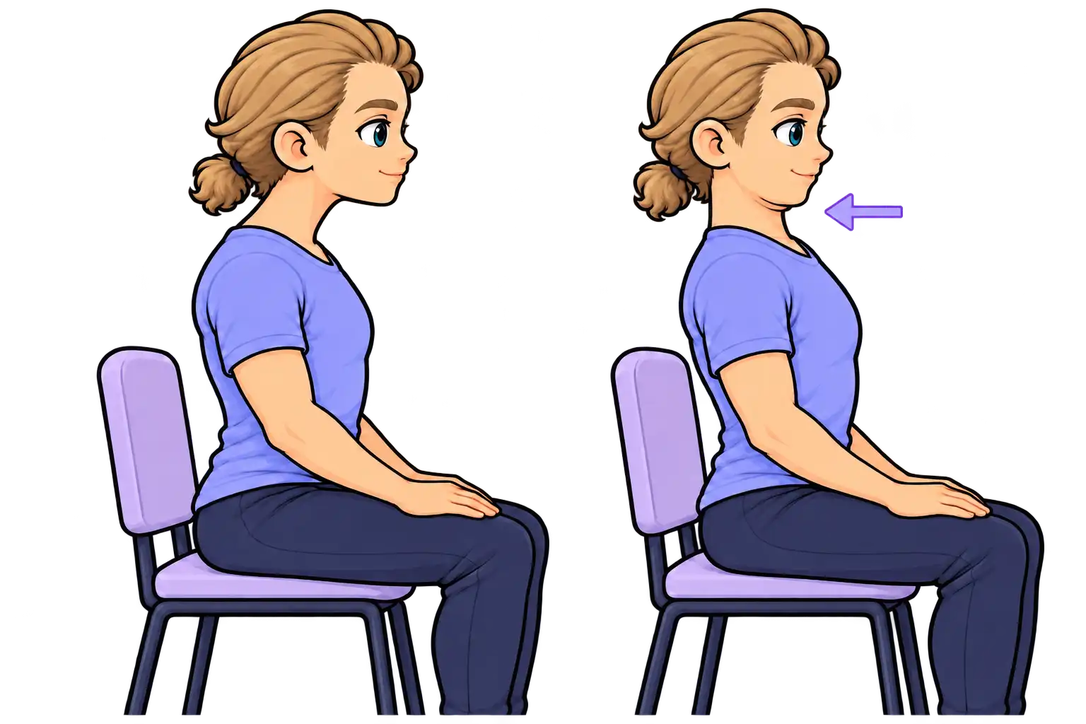 Exercice de rétraction cervicale double menton pour corriger la posture